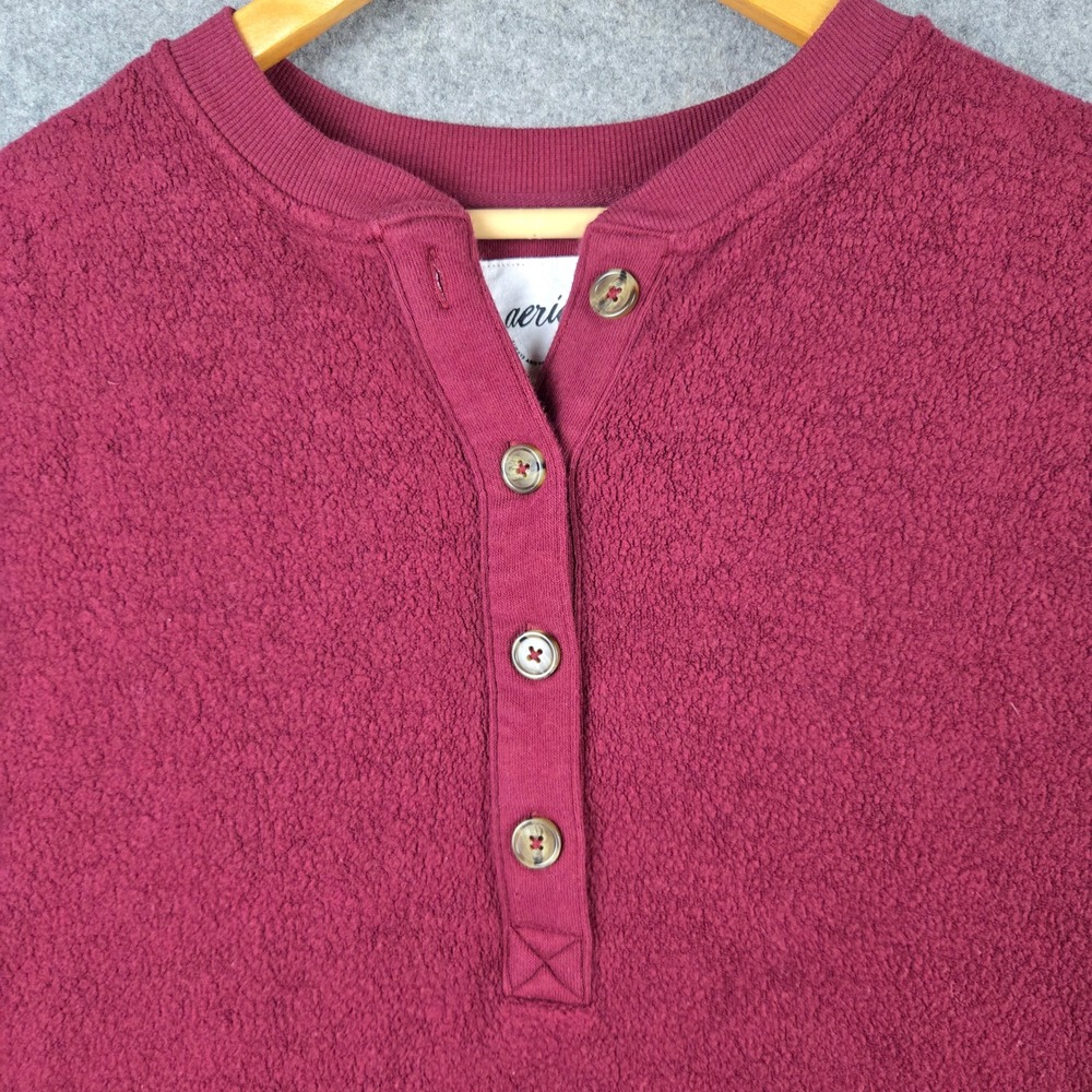 Aerie Henley Sweatshirt Womens XS Maroon Long Sleeve Button Front Sherpa Fleece - Picture 2 of 9